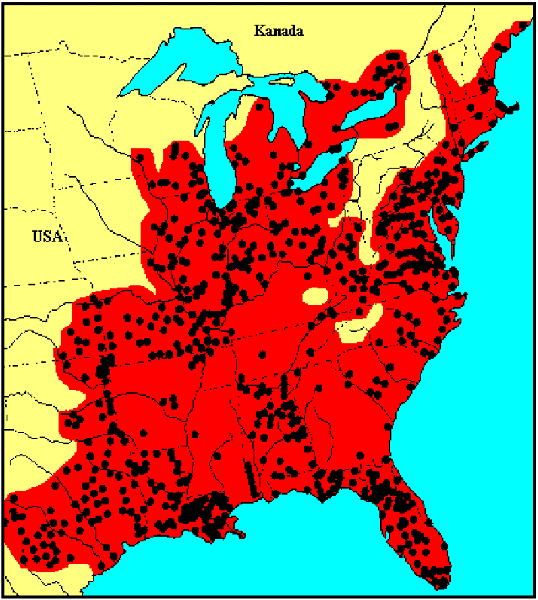 Verbreitung der Moschusschildkr�te - Sternotherus odoratus